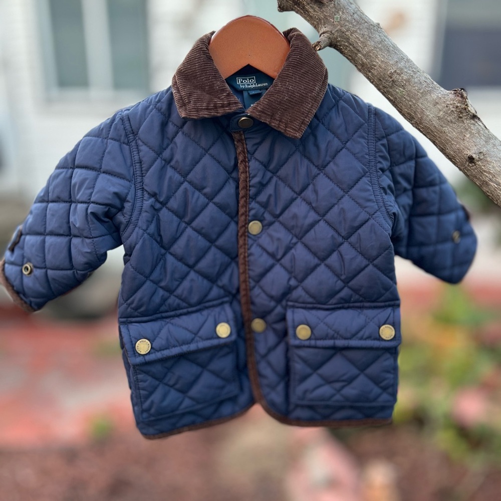 Polo Ralph Lauren Quilted Corduroy Trim Snap Button Jacket Boy's  Size 9 Months!